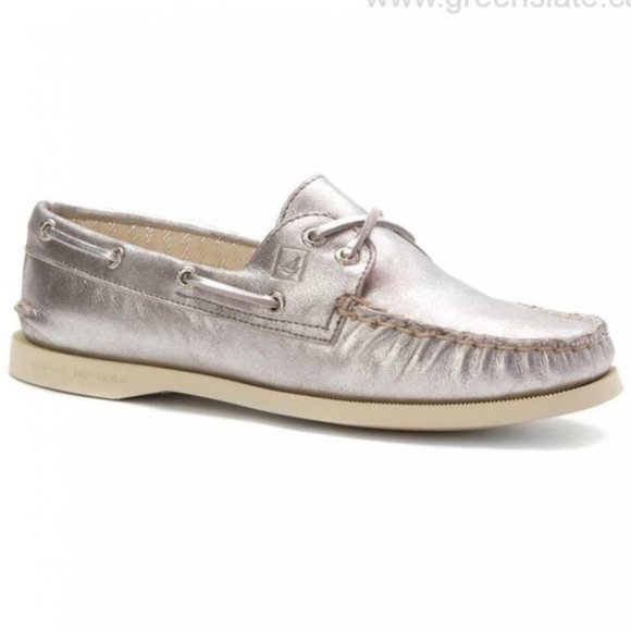 Sperry Top Sider Silver Metallic Boat Shoes - Picture 2 of 9